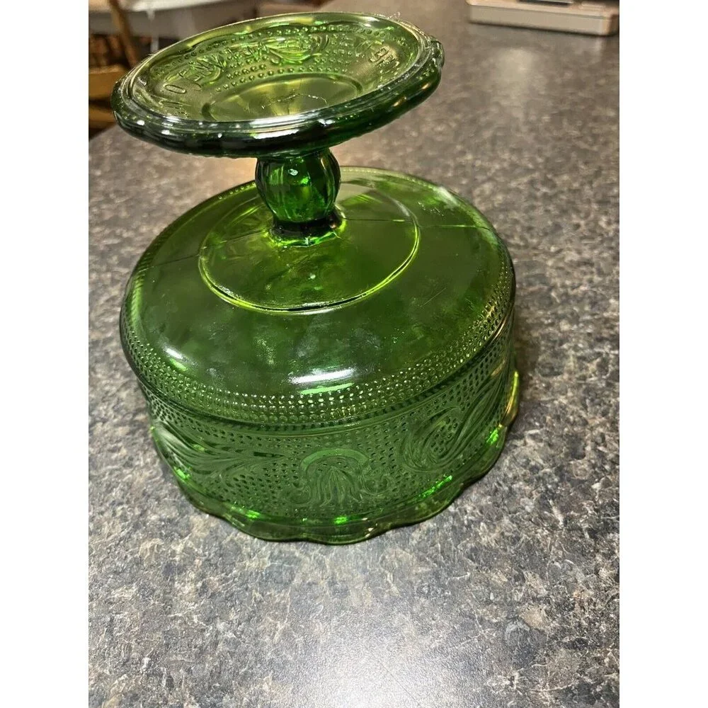 Vintage E O Brody Co Pressed Glass Candy Dish Emerald Green M600 Raised